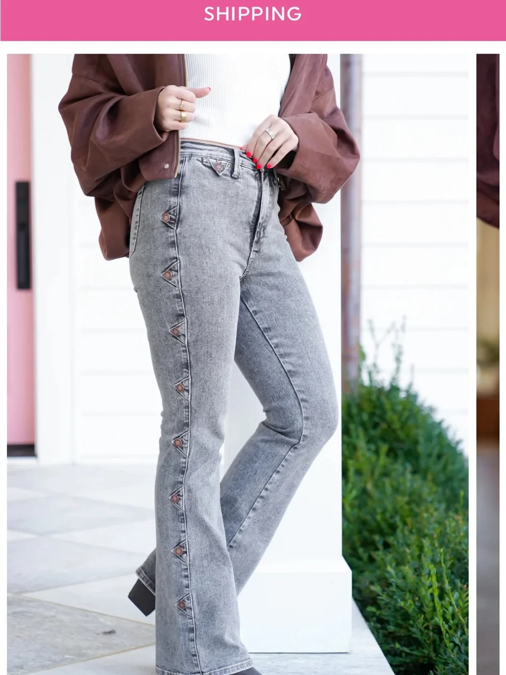Judy Blue Gray Side-Button Flare Jeans - Picture 2 of 10